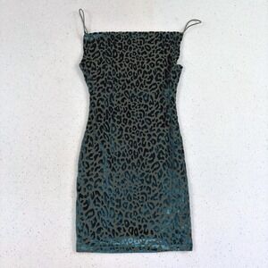 PRINCESS POLLY Teal Leopard Velvet Mini Bodycon Dress Size 2
